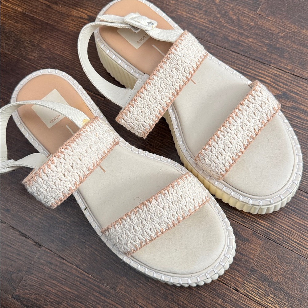 Women's Cream and Tan wedge Sandals Sz 7.5